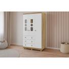 Guarda Roupa 3 Portas c/ (2 Cristal) e 3 Gavetas Tedy Branco/Amendoa - Peroba