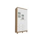 Guarda Roupa 3 Portas c/ (2 Cristal) e 3 Gavetas Uli Branco/Amendoa - Peroba