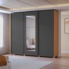 Guarda-roupa 3 Portas de Correr e 4 Gavetas com Espelhos e Pés Dormitorio Sliding