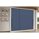 Guarda Roupa 3 Portas de Correr e 4 Gavetas Valência Branco/Azul - Politorno