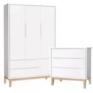 Guarda Roupa 3 Portas e Cômoda 3 Gav Classic Branco Fosco Pés Madeira Natural - Reller Móveis