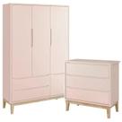 Guarda Roupa 3 Portas e Cômoda 3 Gav Classic Rosa Fosco Pés Madeira Natural - Reller Móveis