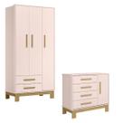 Guarda Roupa 3 Portas E Cômoda Sapateira Q Encanto Rosa