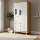 Guarda-Roupa 3 Portas Pingo Amêndoa/Branco Brilho Peroba Móveis