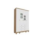Guarda Roupa 4 Portas c/ (2 Cristal) e 3 Gavetas Uli Branco/Amendoa - Peroba