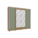 Guarda Roupa 4 Portas de Correr (2 c/ Espelho) e 4 Gavetas c/ Pés CB01N565 Flex Nogueira/Macadamia ou Verde - Kappesberg