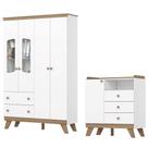 Guarda Roupa 4 Portas e Comoda 3 gavetas Confete Branco Jequitiba HP Henn