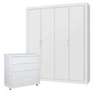 Guarda Roupa 4 Portas E Cômoda Gaveteiro Tutto New Branco Acetinado - Matic