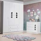 Guarda Roupa 4 Portas mais Cômoda 4 Gavetas em MDF para Quarto Infantil
