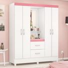 Guarda Roupa 4P Essen Branco/Rosa/Branco Guarda Roupa 4P Essen Branco/Rosa/Branco