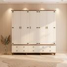 Guarda-roupa 5 Portas 6 Gavetas com Tampo Bases e Pés de Madeira Maciça Joy