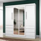 Guarda-Roupa 6 Gavetas 4 Portas Branco com Espelho - 1577 Guarda-Roupa 6 Gavetas 4 Portas Branco com Espelho - 1577