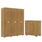 Guarda-roupa 6 Portas 100% Mdf E Cômoda Sapateira 4 Gavetas Spain Nature