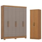 Guarda Roupa 6 Portas 2 Gavetas Vini Nature Avelã com Armário Multiuso Margarida Cinamomo - Henn Briz