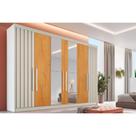 Guarda Roupa 6 Portas (2 Ripadas e 2 c/ Espelho) e 6 Gavetas Potente Off White/Peroba - Europa Guarda Roupa 6 Portas (2 Ripadas e 2 c/ Espelho) e 6 Gavetas Potente Off White/Peroba - Europa