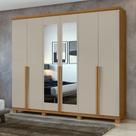 Guarda-Roupa 6 Portas 4 Gavetas 100% MDF Alonzo com Espelho e com Pés Marrom/Amêndoa Clean/Off White Guarda-Roupa 6 Portas 4 Gavetas 100% MDF Alonzo com Espelho e com Pés Marrom/Amêndoa Clean/Off White