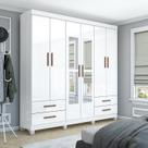 Guarda-roupa 6 Portas 4 Gavetas com Espelho e Pés Genova Guarda-roupa 6 Portas 4 Gavetas com Espelho e Pés Genova