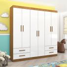 Guarda-roupa 6 Portas 4 Gavetas Infantil Perola Cinamomo/Branco Guarda-roupa 6 Portas 4 Gavetas Infantil Perola Cinamomo/Branco