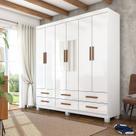 Guarda-Roupa 6 Portas 6 Gavetas com Espelho e Pés Denver Branco