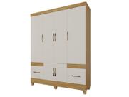 Guarda Roupa 6 Portas com 2 Gavetas Armário Grande para Quarto com Cabideiro Prateleiras e Puxadores Modernos