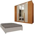 Guarda-roupa 6 Portas com Espelho Ripado Nova York e Cama Casal Monaco Espresso Móveis