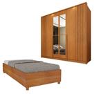 Guarda-roupa 6 Portas com Espelho Ripado Nova York e Cama Solteiro Monaco Espresso Móveis