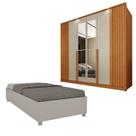 Guarda-roupa 6 Portas com Espelho Ripado Nova York e Cama Solteiro Monaco Espresso Móveis