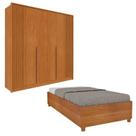 Guarda-roupa 6 Portas com Espelho Ripado Nova York e Cama Solteiro Monaco Espresso Móveis