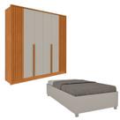 Guarda-roupa 6 Portas com Espelho Ripado Nova York e Cama Solteiro Monaco Espresso Móveis