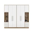 Guarda Roupa 6 Portas Modulado Casal/Juvenil com Mesa de Cabeceira Amêndola/Branco para Quarto