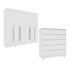 Guarda-Roupa 6 Portas Portugal e Comoda 5 Gavetas Premium com Pés Espresso Móveis Branco/Neve