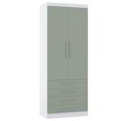 Guarda Roupa 90cm 2 Pts E 4 Gavetas Alpes Luciane Móveis Branco Com Verde