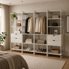 Guarda Roupa Aberto Industrial Casal Modulado Completo Branco Cabideiro com Gavetas Ferro Branco Guarda Roupa Aberto Industrial Casal Modulado Completo Branco Cabideiro com Gavetas Ferro Branco