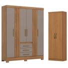 Guarda Roupa Alex 4 Portas 3 Gavetas com Pés com Armário Multiuso Margarida Cinamomo - Henn Briz Guarda Roupa Alex 4 Portas 3 Gavetas com Pés com Armário Multiuso Margarida Cinamomo - Henn Briz