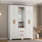 Guarda-Roupa Atualle Capelinha 4 Portas 2 Gavetas com Espelho Branco/Rosa Flex