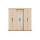Guarda Roupa Barcelos Casal 6 Portas e 4 Gavetas Com Espelho Carvalho Americano Off White EdeCasaMoveis