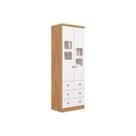 Guarda Roupa Bebê c/ 2 Portas Cristal e 3 Gavetas Uli Branco/Amêndoa - Peroba