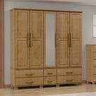 Guarda-Roupa Bipartido 5 Portas 6 Gavetas 100% Madeira Maciça Linha Ouro