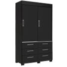Guarda Roupa Buzios Sem Espelho Solteiro 2 Portas 6 Gavetas Rud Rack Cor Preto