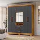 Guarda-Roupa Capelinha 6 Portas com Espelho e 3 Gavetas com Chave Gales Cinza/Carvalho Americano/Grafite Guarda-Roupa Capelinha 6 Portas com Espelho e 3 Gavetas com Chave Gales Cinza/Carvalho Americano/Grafite