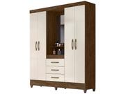 Guarda Roupa Capri 165cm 4 Portas Castanho Wood Off White com Espelho Moval