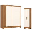 Guarda Roupa Casal 02 Portas 02 Gavetas Flex B385 Cinamomo Off White Avelã com Armário Multiuso 2 Portas 3 Prateleiras Cinamomo Off White-Henn Briz