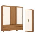 Guarda Roupa Casal 03 Portas 06 Gavetas Flex B386 Cinamomo Off White Avelã com Armário Multiuso Margarida Cinamomo Off White- Henn Briz