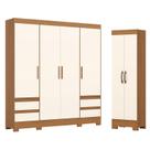 Guarda Roupa Casal 04 portas 04 Gavetas B383 com Armário Multiuso 2 Portas 3 Prateleiras Cinamomo Off White-Henn Briz