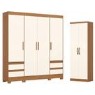 Guarda Roupa Casal 04 portas 04 Gavetas B383 com Armário Multiuso Margarida Cinamomo Off White- Henn Briz