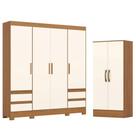 Guarda Roupa Casal 04 Portas 04 Gavetas B383 Com Armário Multiuso Prime Cinamomo Off White- Henn Briz