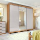 Guarda Roupa Casal 100% MDF 3 Portas Elos com Espelho e Pés Amêndoa/Off White