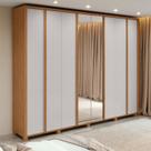 Guarda-Roupa Casal 100% MDF 8 Portas Easy Glow com Espelhos e Pés Amendoa Clean/Off White