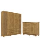 Guarda-Roupa Casal 100% MDF Cadence e Cômoda Sapateira MDP Sirios Nature/Brisa