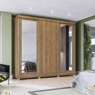 Guarda-Roupa Casal 100% MDF Kappesberg c/Pés e 6 Espelhos 3 Portas de Correr 8 Gavetas Nogueira
